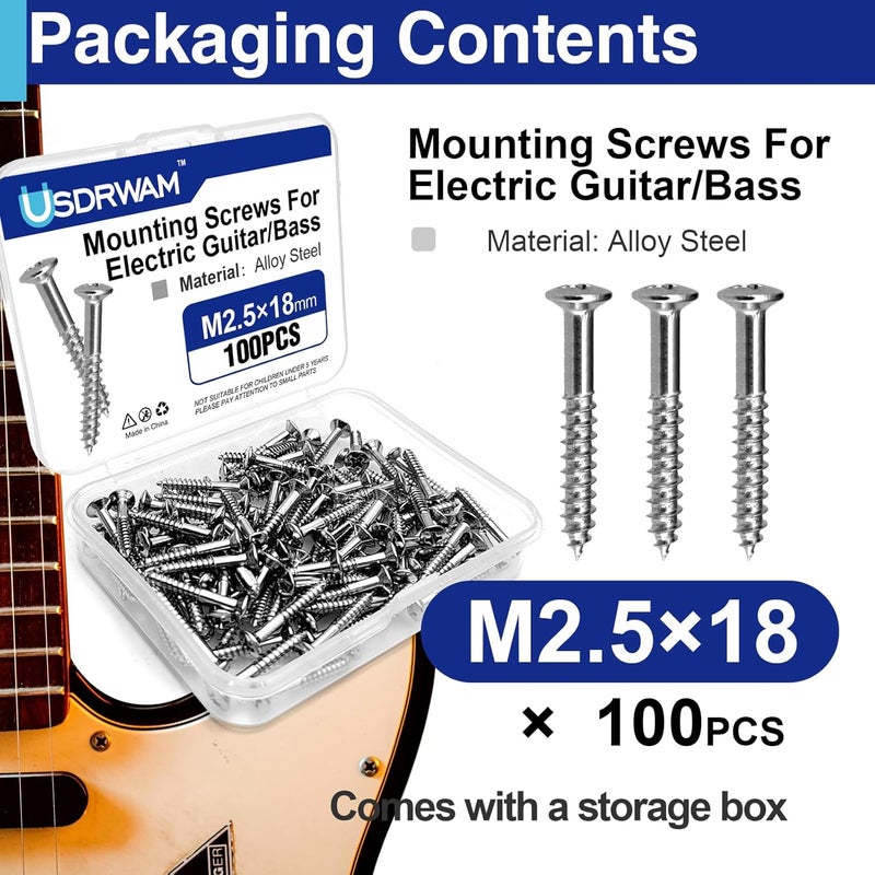 Usdrwam 2.5mm Electric Guitar Bass Pickguard Screws, for Fender Telecaster, Stratocaster, Jazzmaster, and Gibson Les Paul, SG, 100 Pcs - Image 3